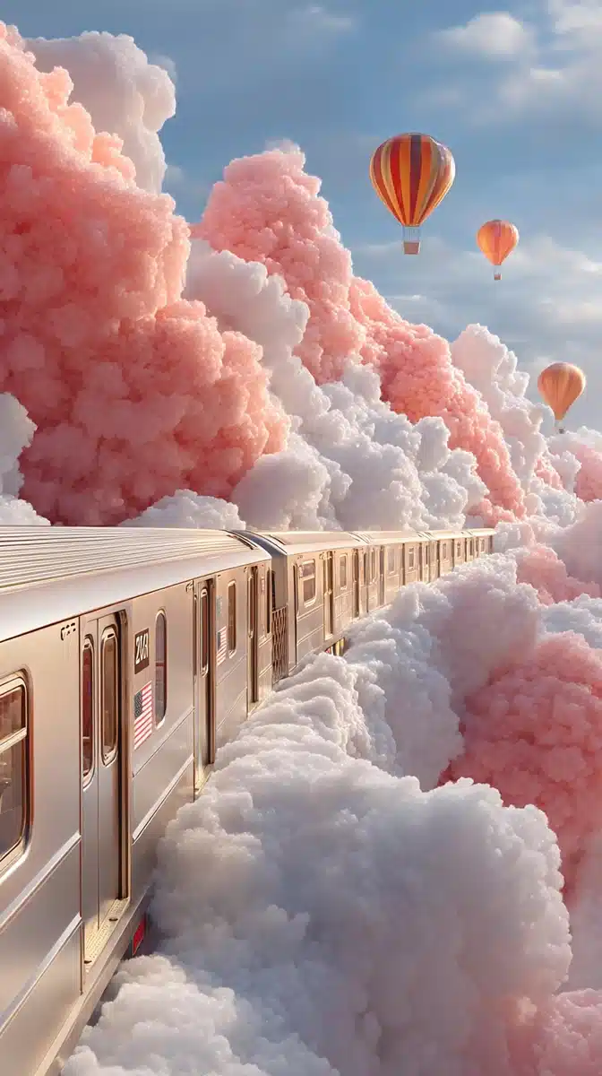 Dreamlike Train In Clouds