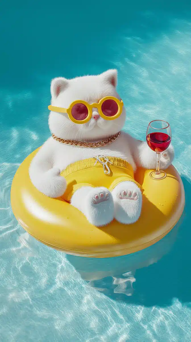Fluffy Cat On Floaty