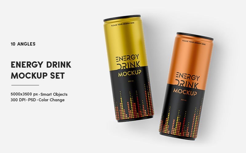 10 Shots of Energy Drink Can Mockup