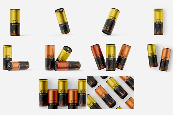 10 Shots of Energy Drink Can Mockup