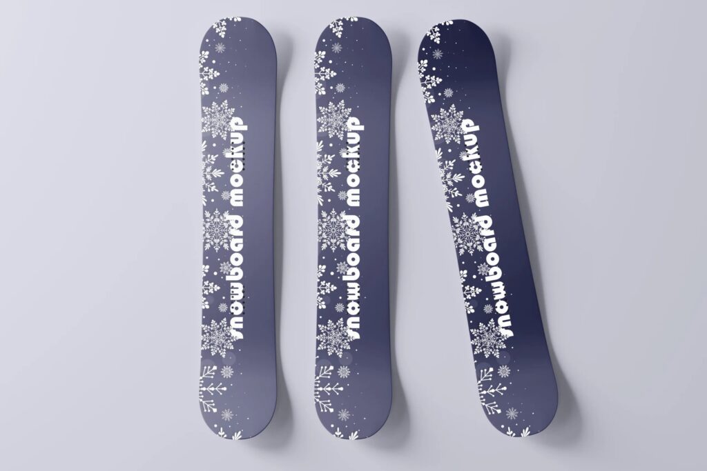 10 Snowboards Mockups in Different Sights