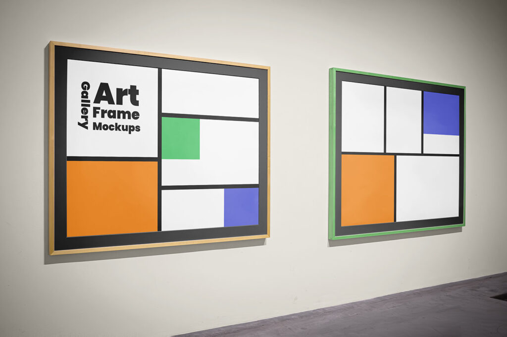 2 Art Gallery Frames Mockup on the Wall