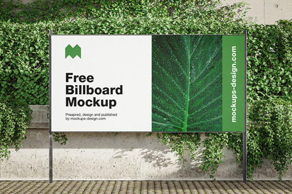 2 Billboard Banner Mockups with Ivy in Front & Perspective Sight
