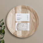 2 Business Cards on Wooden Tray Mockup with Leaves