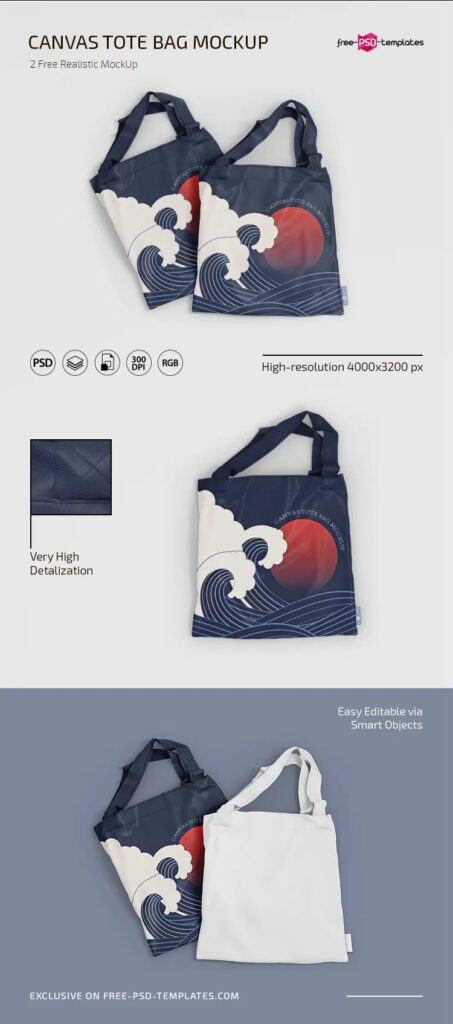 2 Canvas Tote Bag Mockups in Top Views