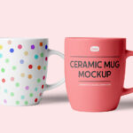 2 Ceramic Mugs Mockup in Front View