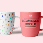 2 Ceramic Mugs Mockup in Front View