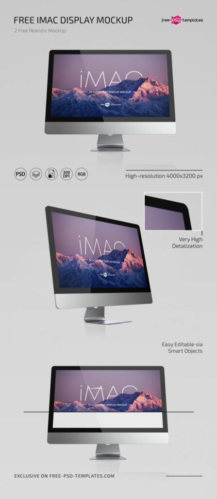2 Close-up Shot iMac Desktop Display Mockups in Different Views