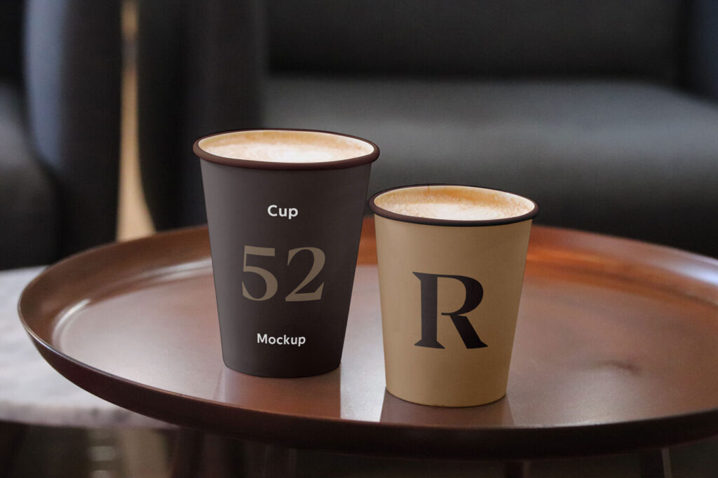 2 Coffee Cups Mockup in Tray and Dim Background