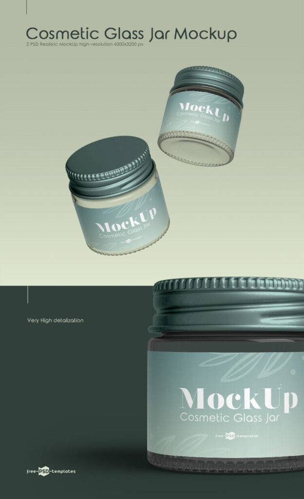 2 Cosmetic Glass Jar Mockups in Different Views
