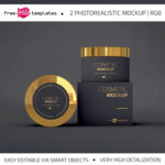 2 Cosmetic Mockups Featuring Cream Jar and the Packaging Box