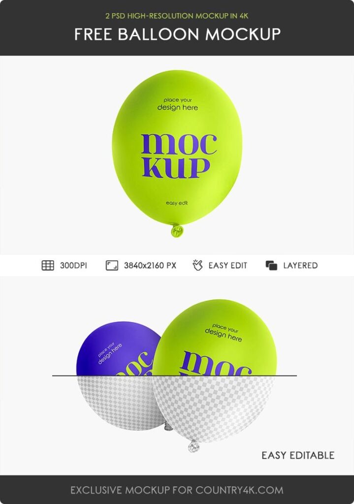 2 Different Shots of Green Balloon Mockup