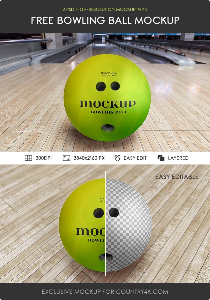 2 Different Shots of Bowling Ball Mockups FREE PSD