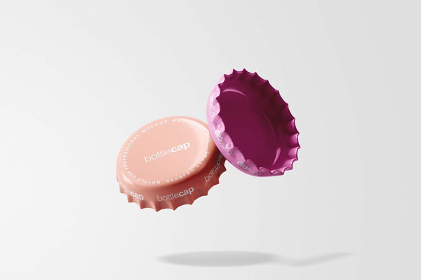Close Shot of 2 Floating Bottle Cap Mockup