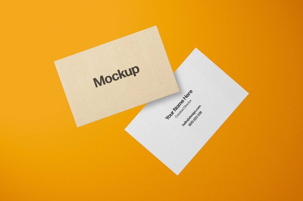 2 Floating Business Cards Mockup in Front View