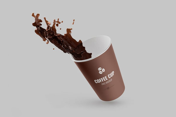 2 Floating Coffee Cup with Spilling Coffee Mockups