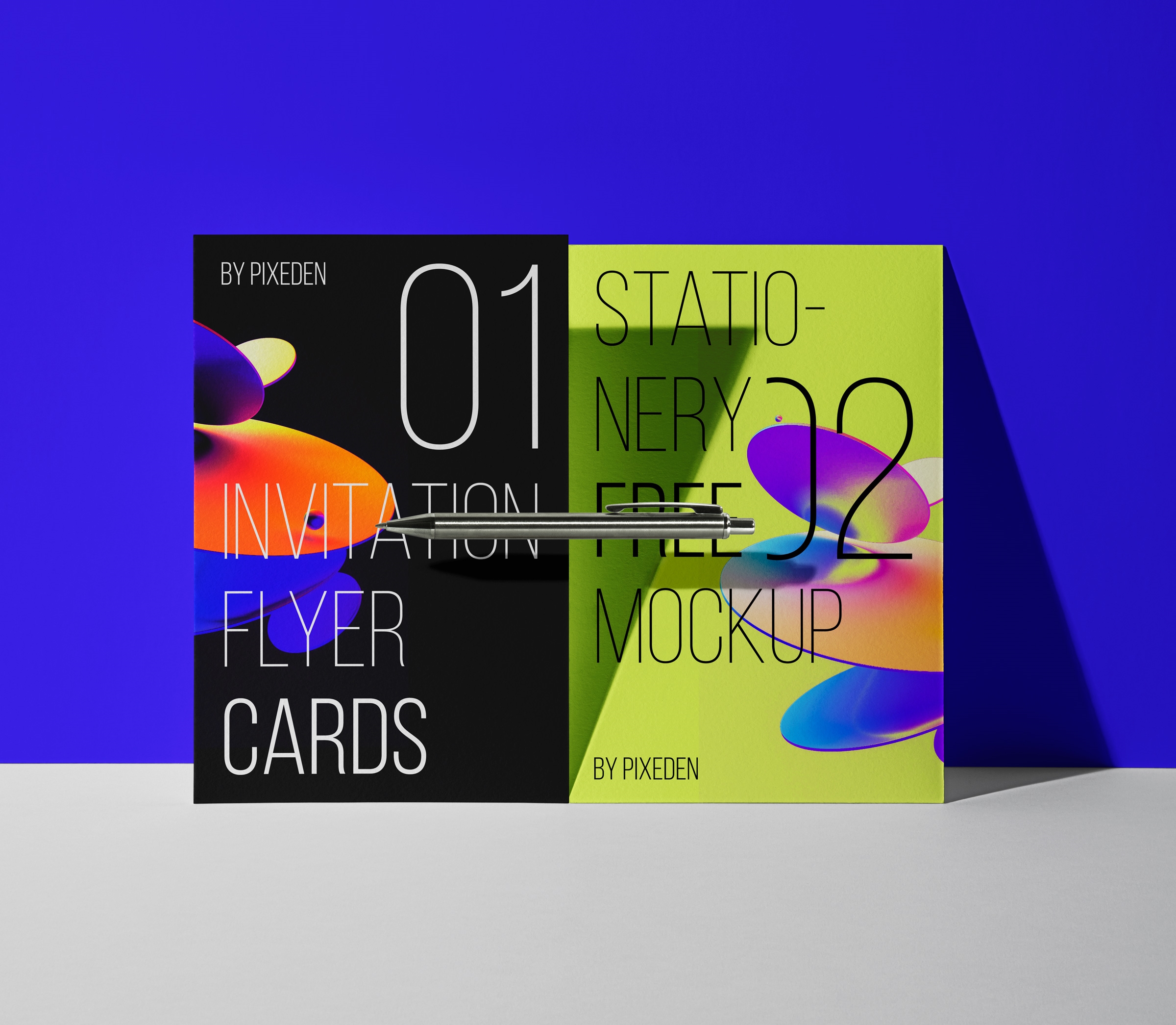 2 Flyers Mockup Standing Against the Wall with a Pen FREE PSD