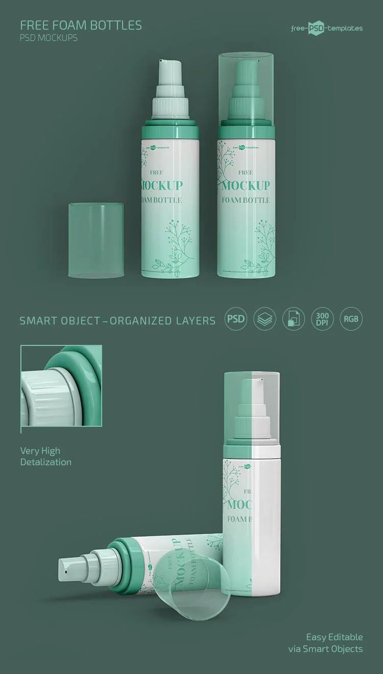 2 Foam Bottle Mockups in Different Angles FREE PSD