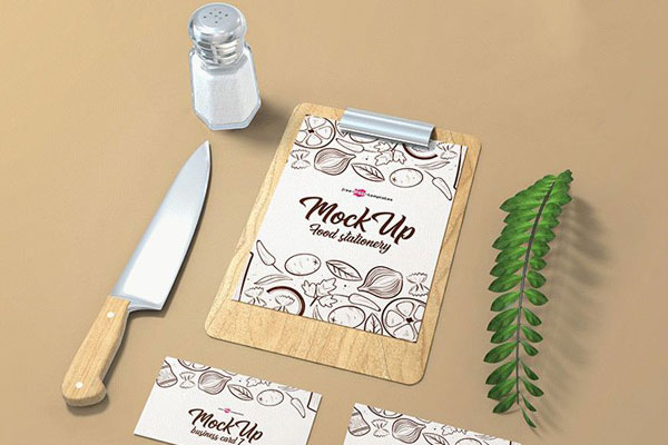 2 Food Stationery Mockups with Knife and Chopping Board and Salt Shaker