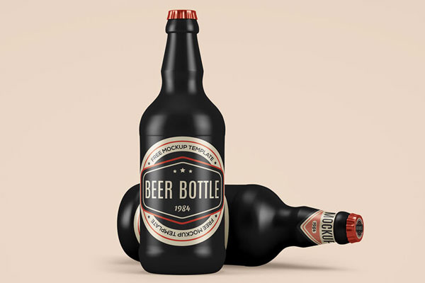 2 Front View Mockups of Ceramic Beer Bottles