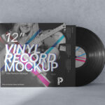 2 Front View Vinyl Record Mockups with and Without Cover