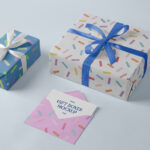 2 Gift Boxes at Different Sizes Mockup with Card and Envelope