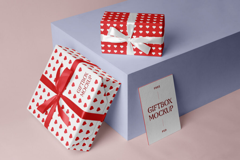 2 Gift Boxes with Vertical Business Card Mockup