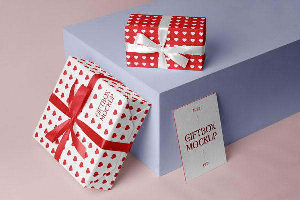 2 Gift Boxes with Vertical Business Card Mockup