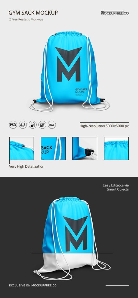 2 Gym Sack Mockups in Different Shots