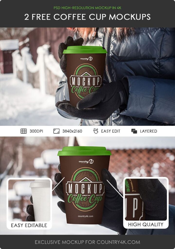 2 Hand Holding Coffee Cup Mockups in Different Views