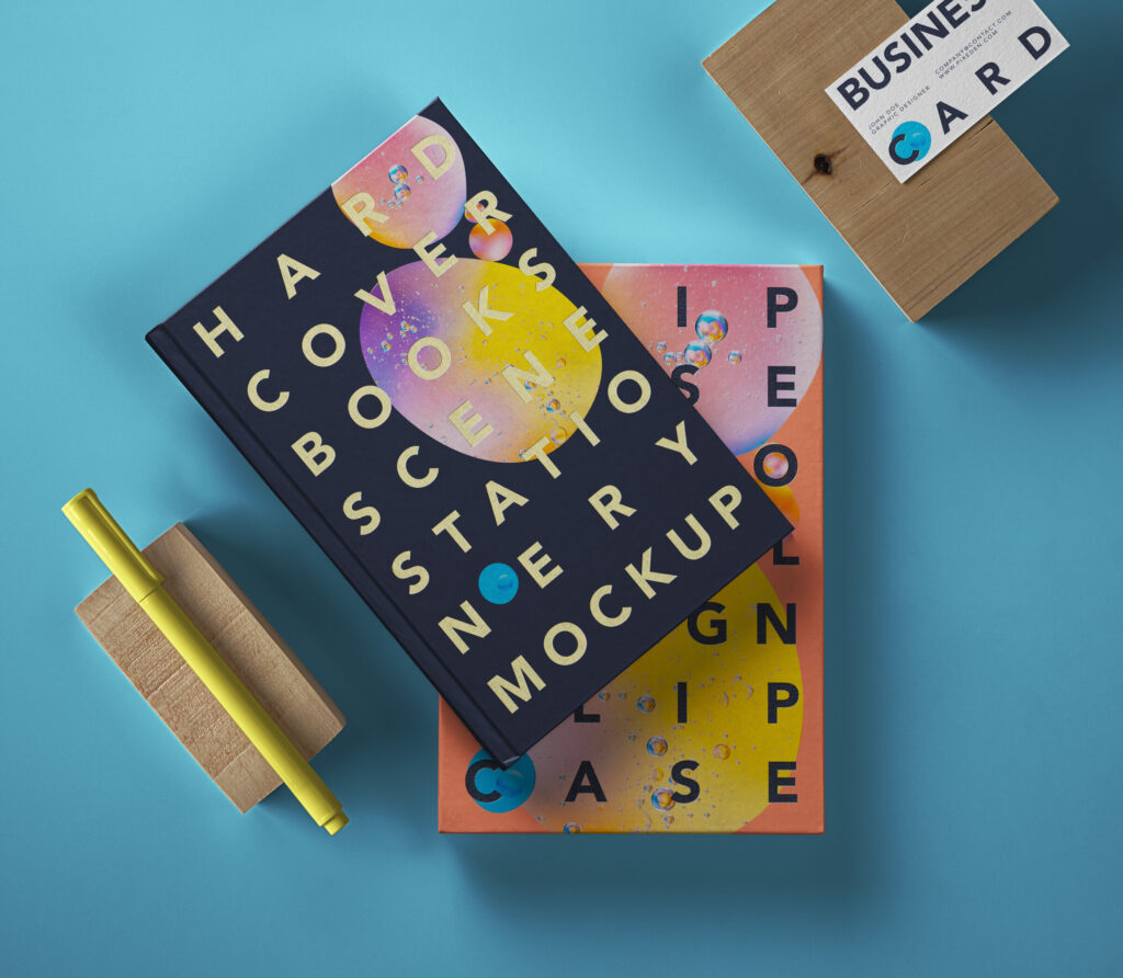 2 Hardcover Book Mockup with Stationery