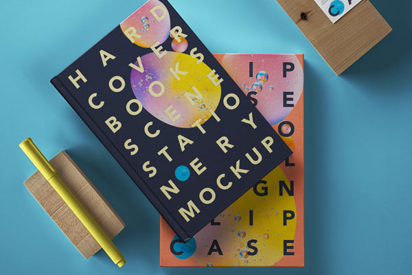 2 Hardcover Book Mockup with Stationery