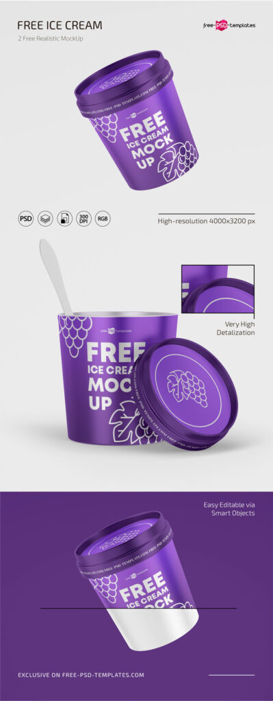 2 Ice Cream Plastic Jar Mockups Floating or with Spoon