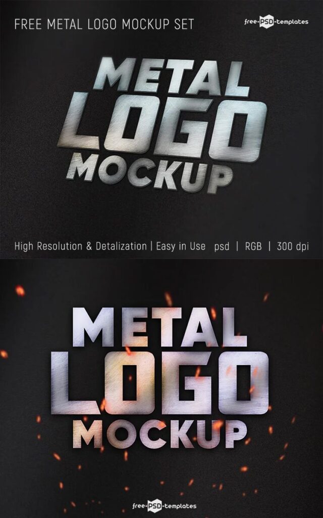 2 Metal Logo Mockups in the Top and Half-Side Views mockup preview