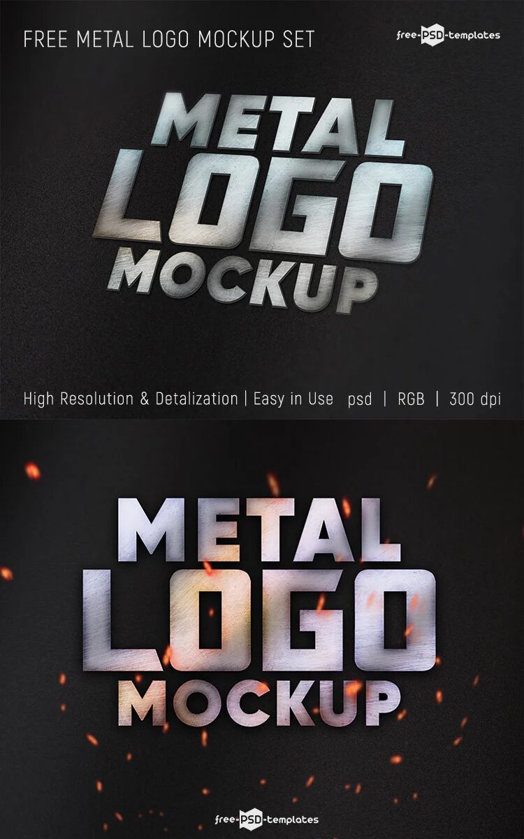 2 Metal Logo Mockups in the Top and Half-Side Views FREE PSD