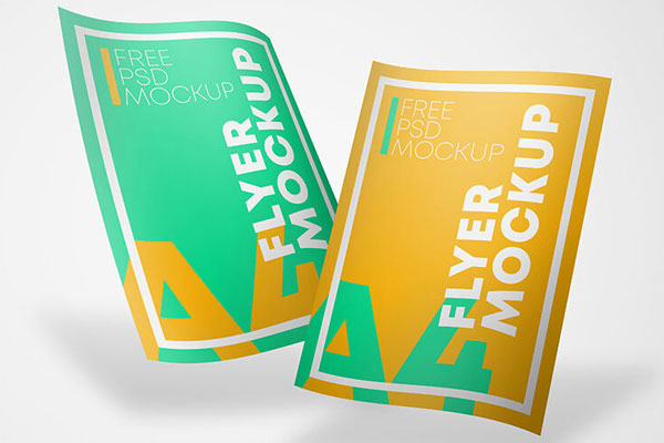2 Mockups Featuring Curved Floating A4 Flyers