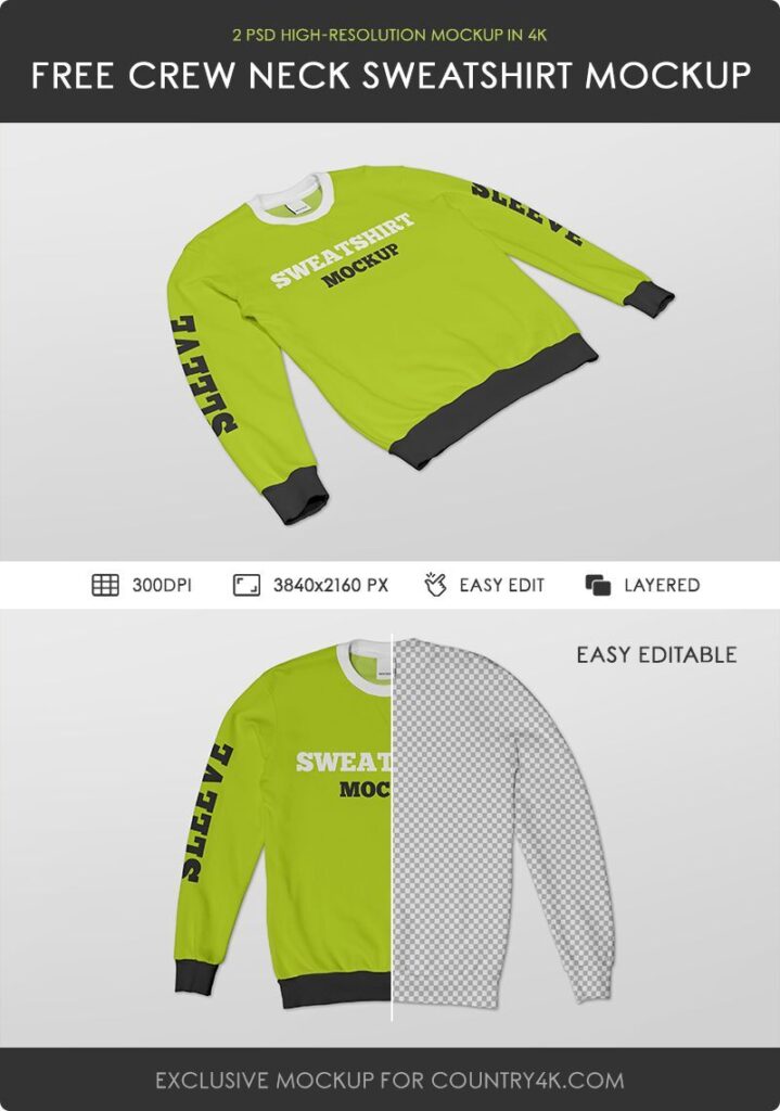2 Mockups Featuring Laid Down Crew Neck Sweatshirt with Cuffs