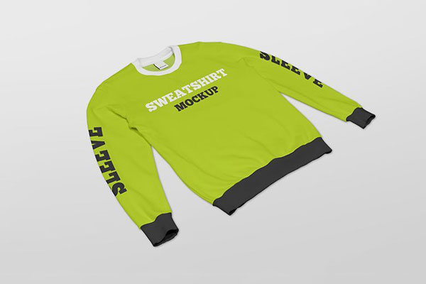 2 Mockups Featuring Laid Down Crew Neck Sweatshirt with Cuffs