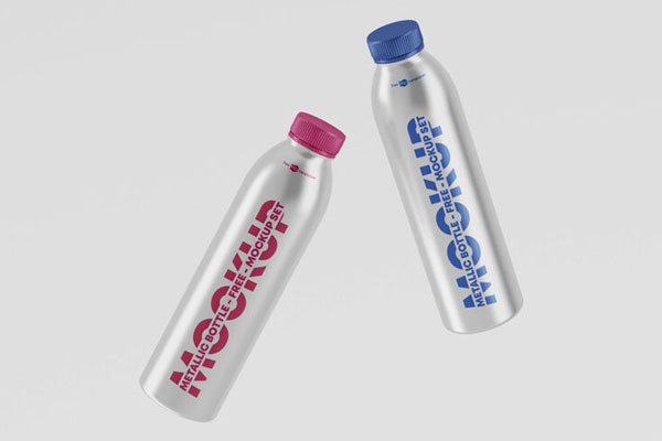 2 Mockups Featuring Metallic Bottles in the Front View