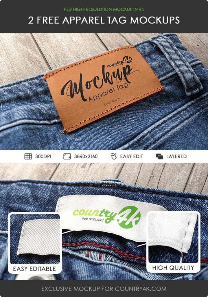 2 Mockups Featuring Outside and Inside Clothing Tags on Jeans mockup preview