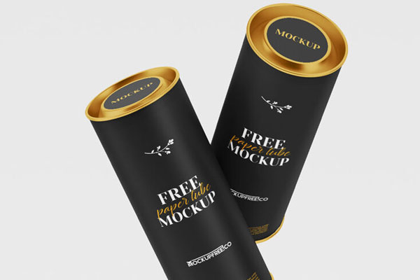 2 Mockups featuring Paper Tubes Standing and Floating in Air