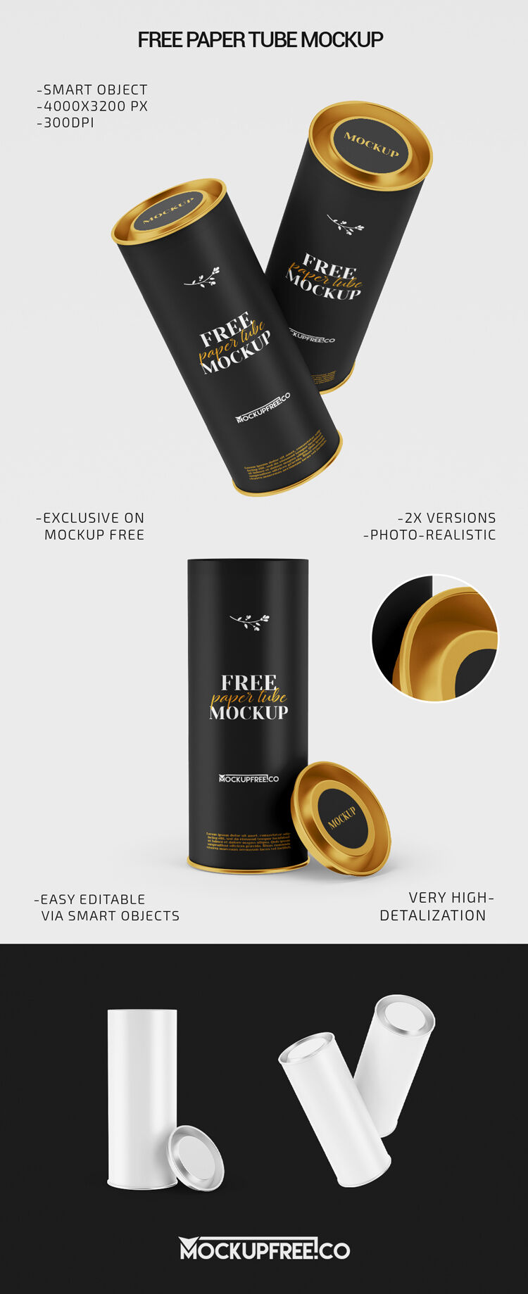 2 Mockups featuring Paper Tubes Standing and Floating in Air FREE PSD
