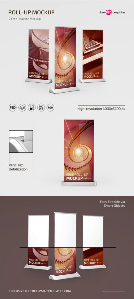 2 Mockups Featuring Roll Up Banners in Different Views