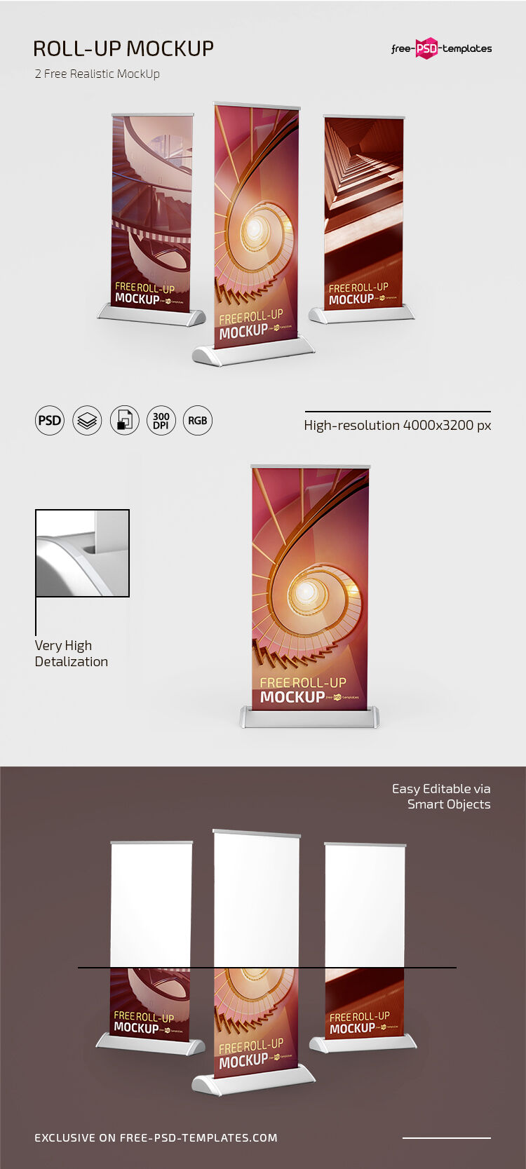 2 Mockups Featuring Roll Up Banners in Different Views FREE PSD