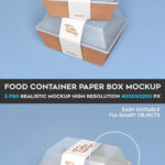 2 Mockups Featuring Take-away Food Container with Paper Band