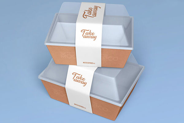 2 Mockups Featuring Take-away Food Container with Paper Band