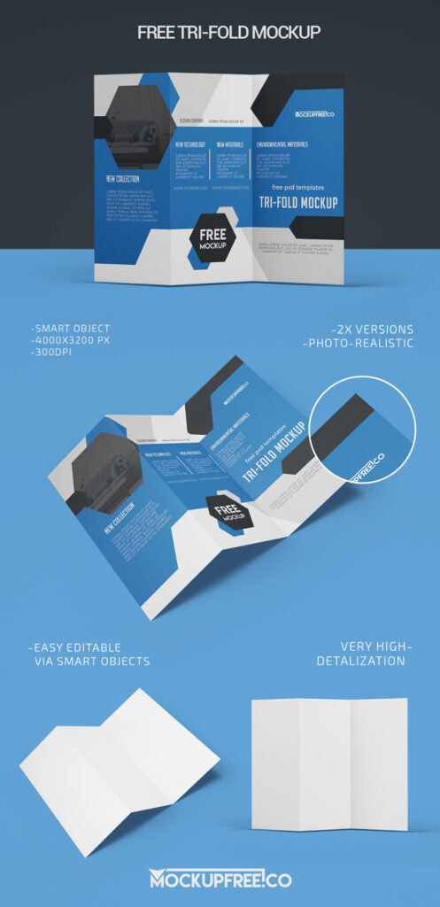 2 Mockups Featuring Tri-fold Brochures Standing and Laid on Floor