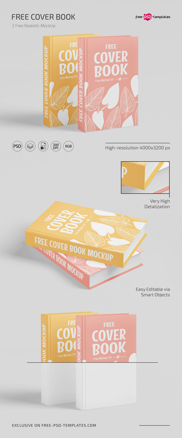 2 Mockups of 2 Hardcover Books Standing or on Floor FREE PSD