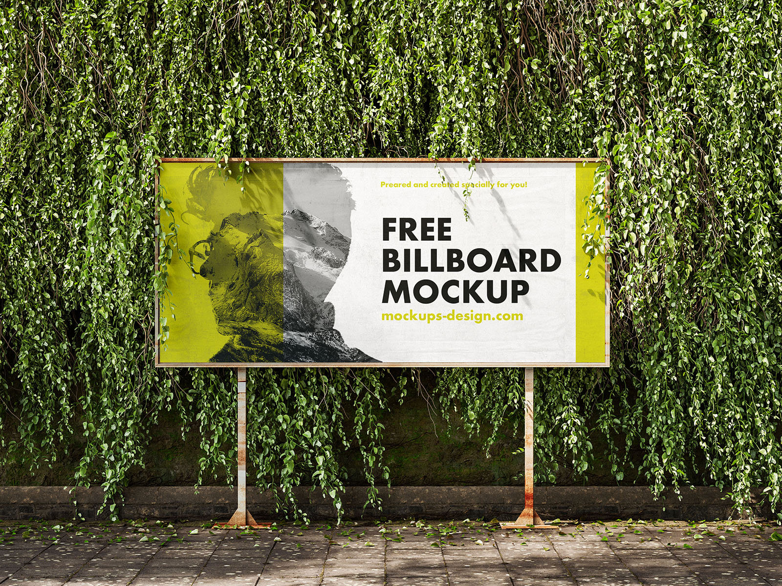 2 Mockups of Billboard with Ivy Wall FREE PSD