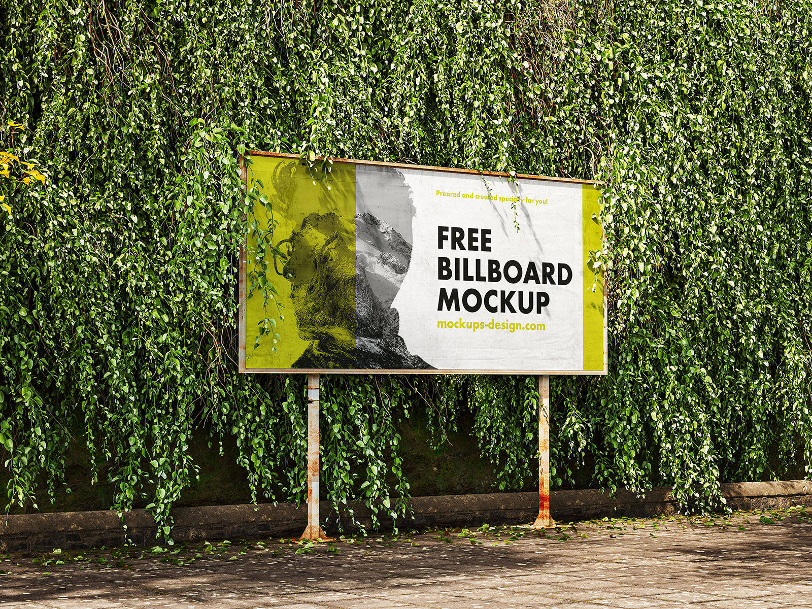 2 Mockups of Billboard with Ivy Wall FREE PSD